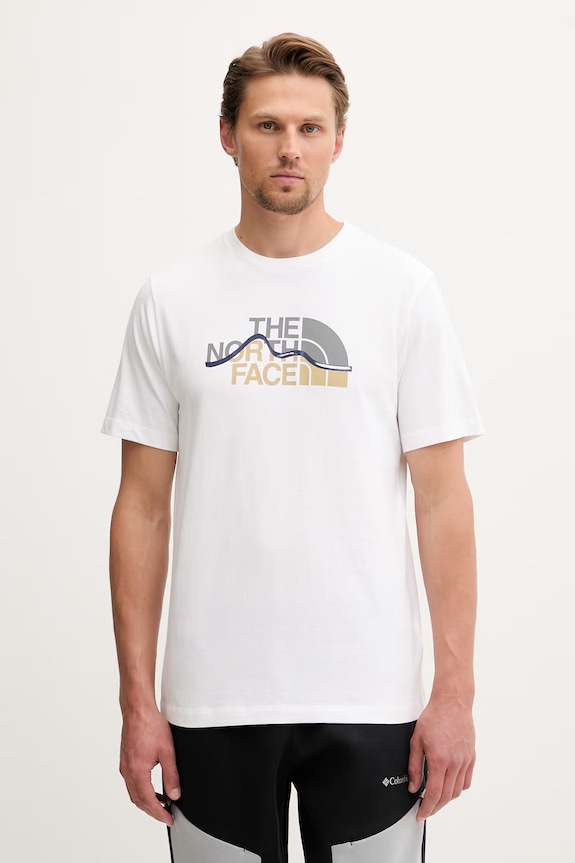 The North Face t-shirt ανδρικό βαμβακερό MOUNTAIN LINE λευκό NF0A8GUXFN41