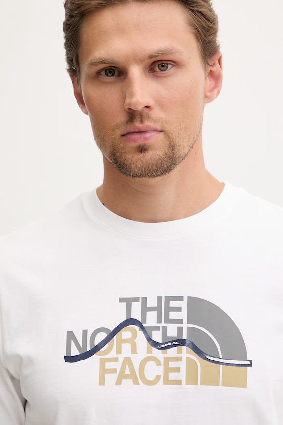 The North Face t-shirt ανδρικό βαμβακερό MOUNTAIN LINE λευκό NF0A8GUXFN41