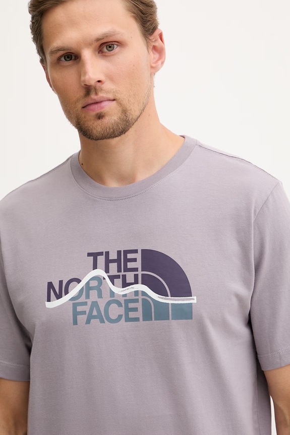 The North Face t-shirt ανδρικό βαμβακερό MOUNTAIN LINE μωβ NF0A8GUXG7O1