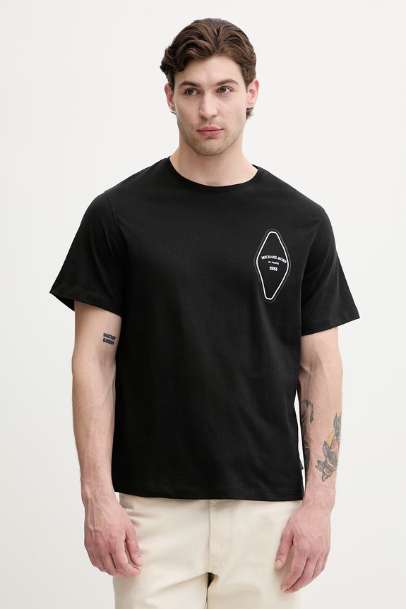 Odzież Michael Kors T-shirt męski bawełniany CS652ZHFV4 czarny