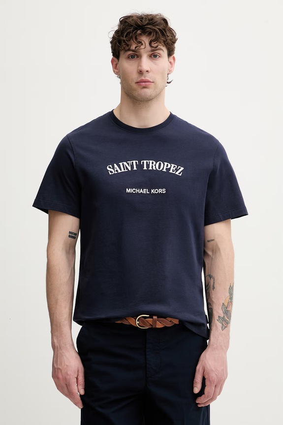 Michael Kors T-shirt męski bawełniany granatowy CS652XSFV4