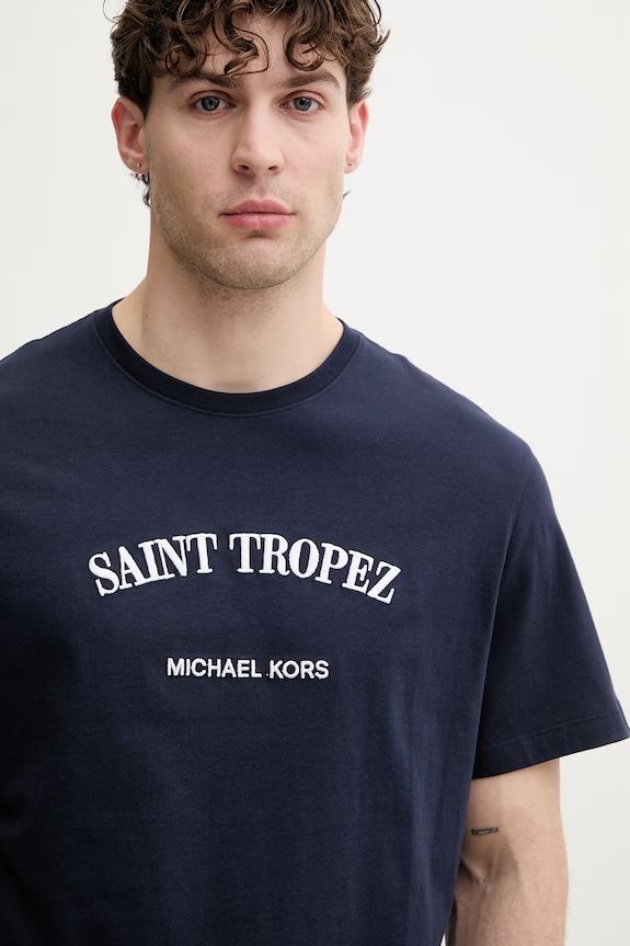 Michael Kors T-shirt męski bawełniany granatowy CS652XSFV4