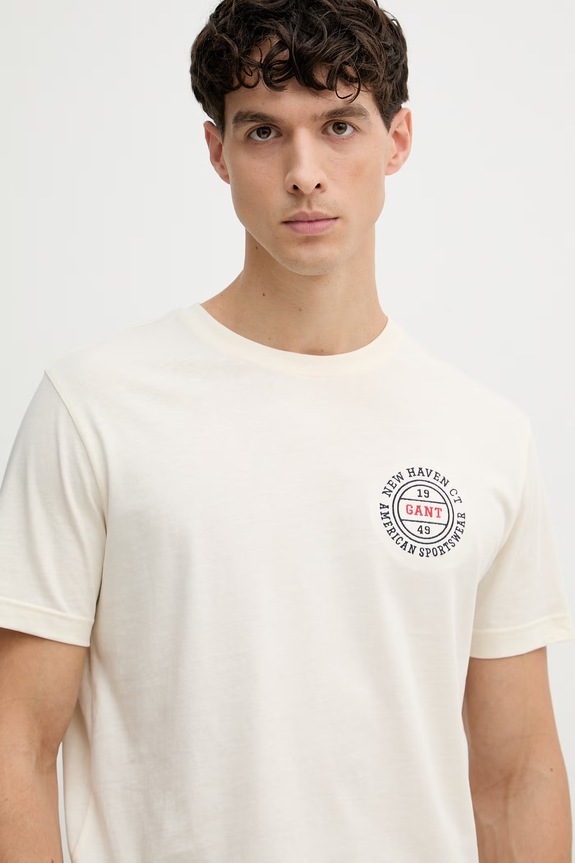Odzież Gant t-shirt męski bawełniany 2003402 beżowy