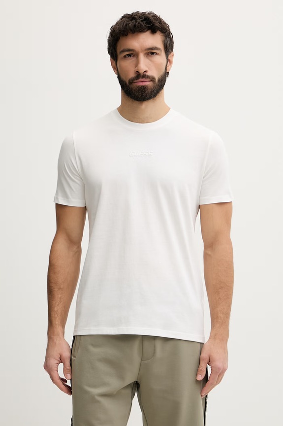 Guess tricou din bumbac AMBROGIO imprimeu bej Z6GI06.K2847
