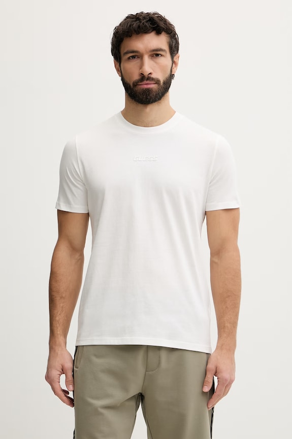 Guess tricou din bumbac AMBROGIO imprimeu bej Z6GI06.K2847