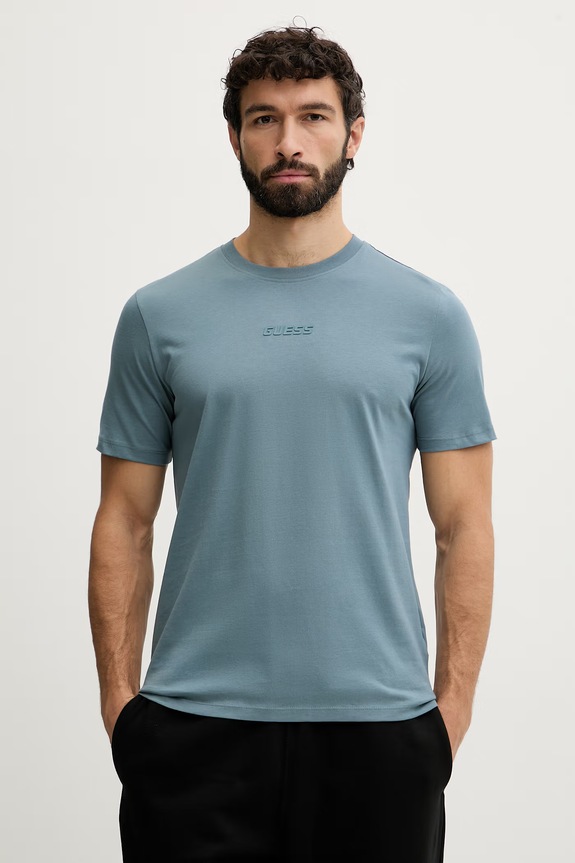 Bavlnené tričko Guess AMBROGIO nášivka modrá Z6GI06.K2847