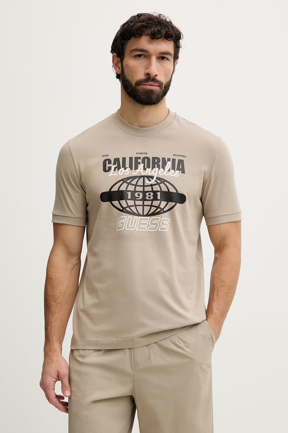 Guess t-shirt męski bawełniany IGINIO beżowy Z6GI11.K2861