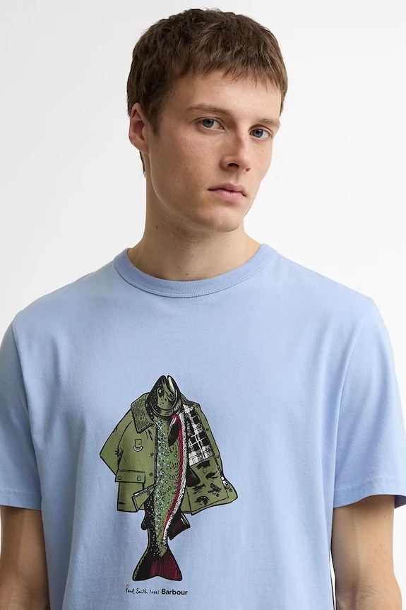 Barbour x Paul Smith Fishing tričko bavlněné pánské MTS1612BL54 modrá