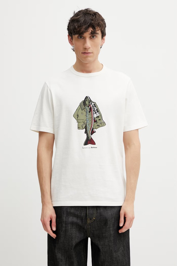 Barbour x Paul Smith Fishing t-shirt męski bawełniany beżowy MTS1612WH32
