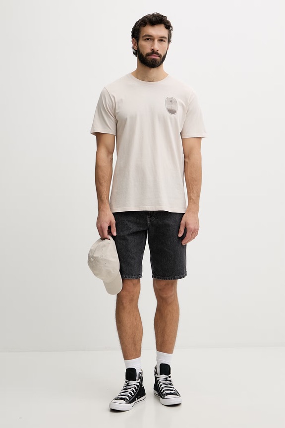 Hurley t-shirt Ανδρικό βαμβακερό HSP26MMTS08556 μπεζ SS26