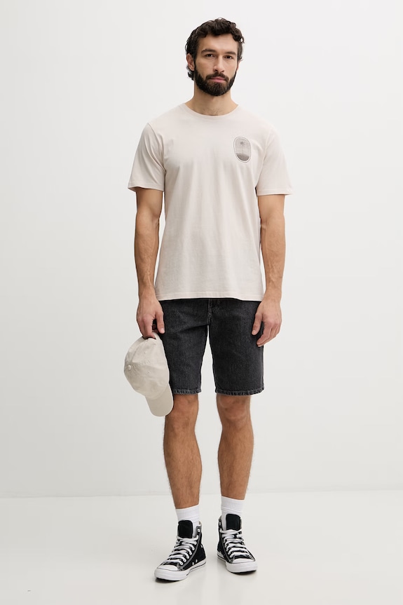 Hurley t-shirt Ανδρικό βαμβακερό HSP26MMTS08556 μπεζ SS26
