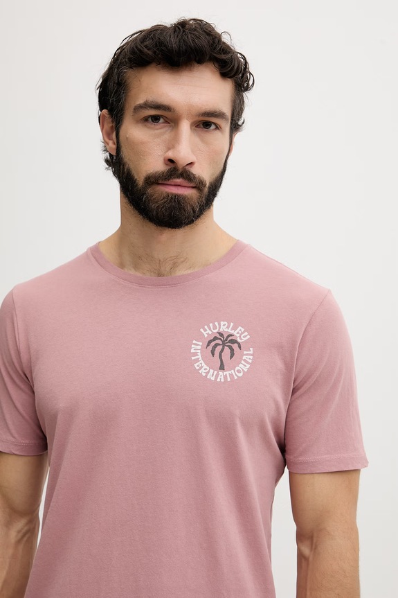 Hurley tričko pánske bavlnené ružová HSP26MMTS09552