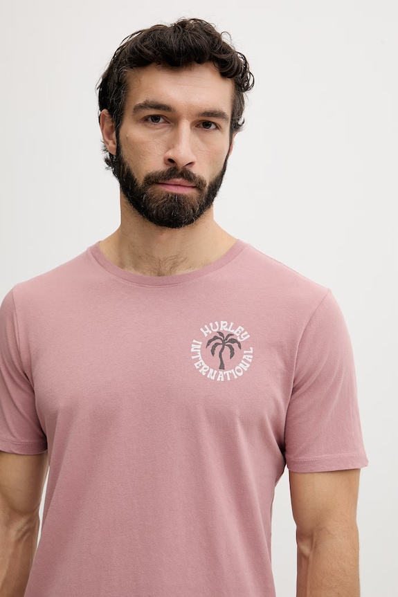 Hurley tričko pánske bavlnené ružová HSP26MMTS09552