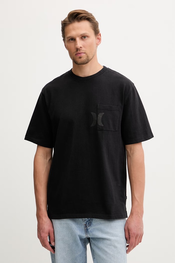 Ρούχα Hurley t-shirt ανδρικό βαμβακερό BUBBLE MTSEUMT0003 μαύρο