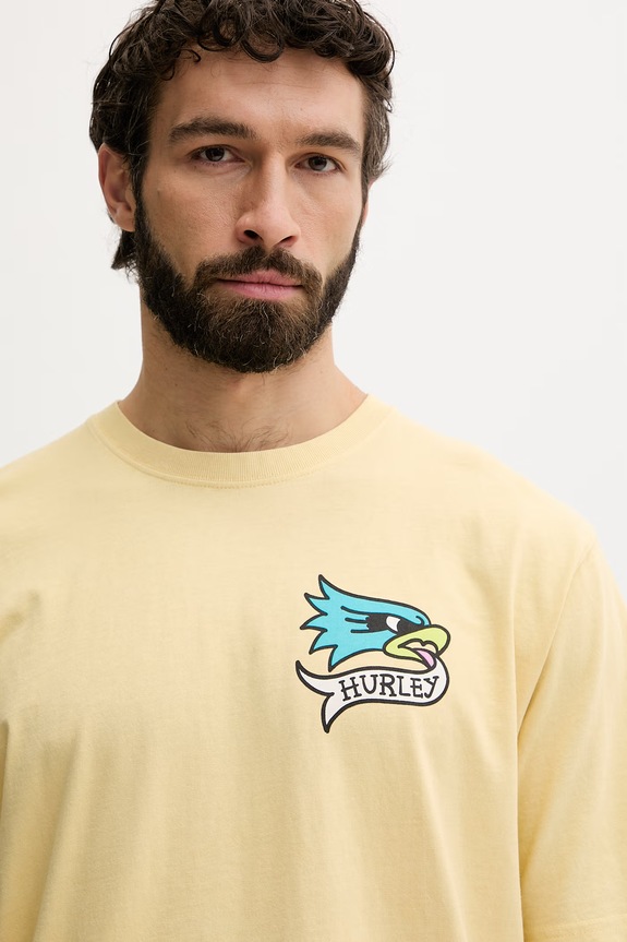 Hurley t-shirt férfi pamut ETAM sárga MTSEUET0002