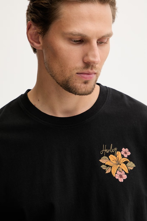 Hurley t-shirt Ανδρικό βαμβακερό μαύρο MTSEUTT0001