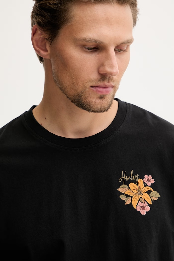 Hurley t-shirt Ανδρικό βαμβακερό μαύρο MTSEUTT0001