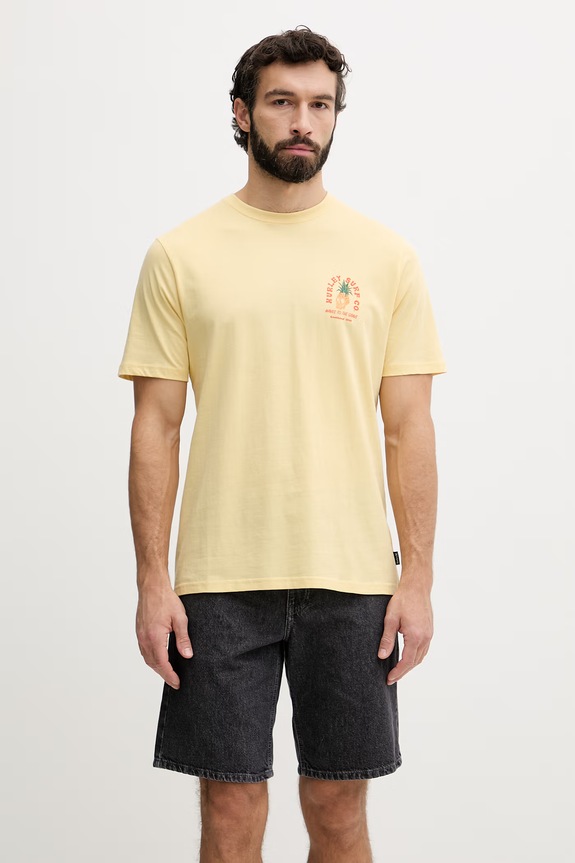 Ρούχα Hurley t-shirt ανδρικό βαμβακερό MTSEUED0001 κίτρινο