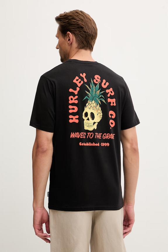 Hurley t-shirt Ανδρικό βαμβακερό μαύρο MTSEUED0001