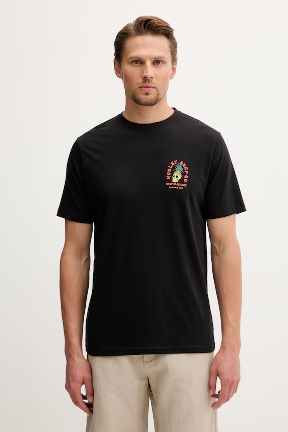 Ρούχα Hurley t-shirt Ανδρικό βαμβακερό MTSEUED0001 μαύρο
