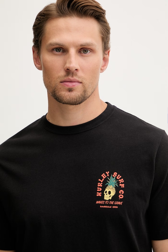 Hurley t-shirt Ανδρικό βαμβακερό μαύρο MTSEUED0001