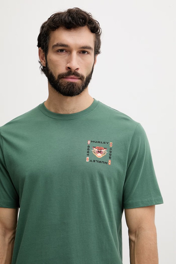 Hurley t-shirt Ανδρικό βαμβακερό πράσινο MTSEUED0003