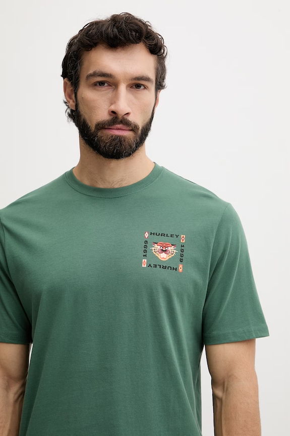 Hurley t-shirt Ανδρικό βαμβακερό πράσινο MTSEUED0003