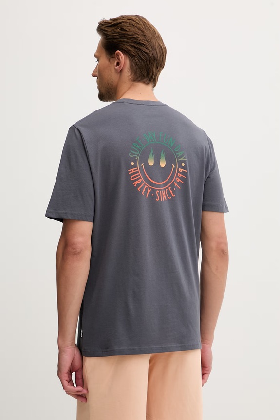 Ρούχα Hurley t-shirt ανδρικό βαμβακερό MTSEUED0016 γκρί