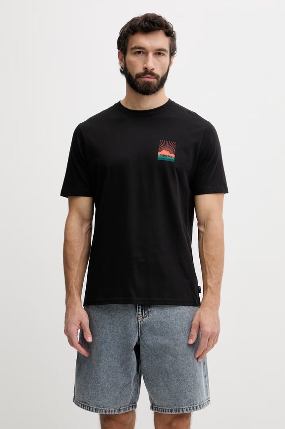 Ρούχα Hurley T-shirt ανδρικό βαμβακερό MTSEUED0020 μαύρο