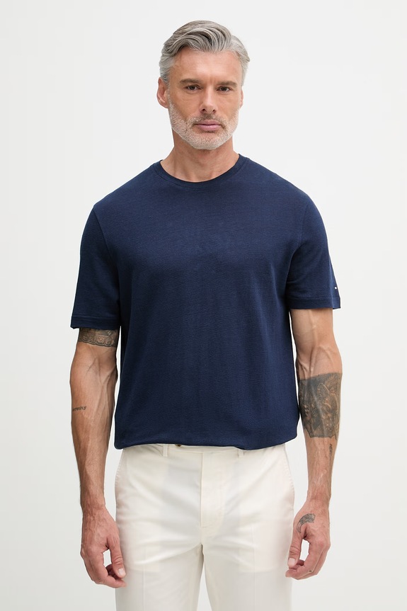 Tommy Hilfiger tričko pánske s ľanom NEW YORK tmavomodrá MW0MW42675