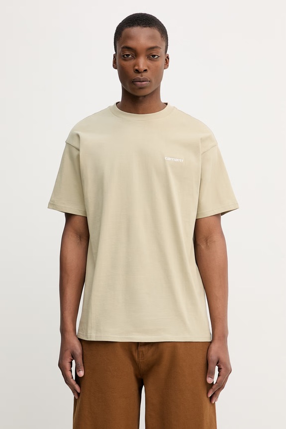 Carhartt WIP S/S Script Embroidery T-Shirt из хлопка для мужчин зелёный I030435.3LWXX