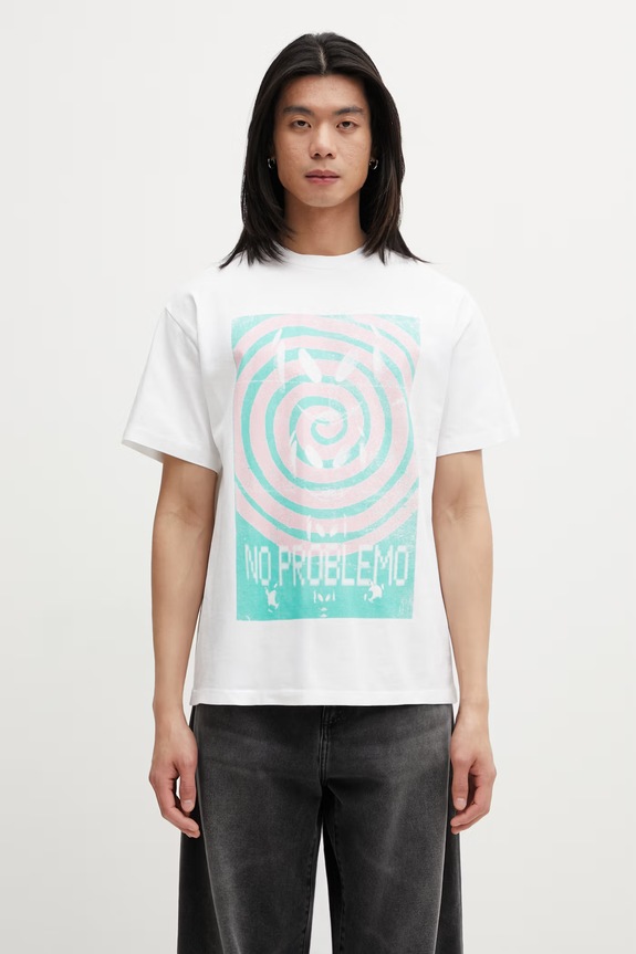 No Problemo Spiral tricou din bumbac bărbătesc alb NP6002605