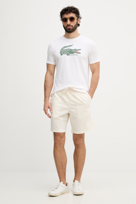 Lacoste T-shirt ανδρικό με βαμβάκι TH0338 μπεζ SS26