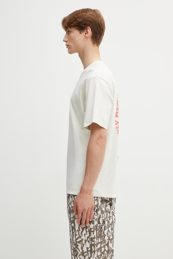 Gramicci FOOTPRINTS TEE PIGMENT DYED t-shirt basic bawełniany męski G6SU.T119. beżowy SS26