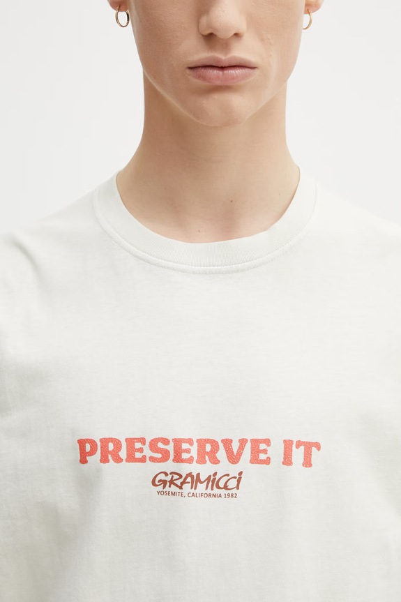 Gramicci FOOTPRINTS TEE PIGMENT DYED t-shirt basic bawełniany męski beżowy G6SU.T119.