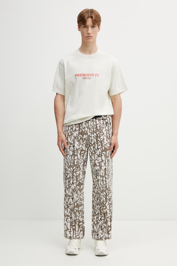 Gramicci FOOTPRINTS TEE PIGMENT DYED t-shirt basic bawełniany męski G6SU.T119. beżowy