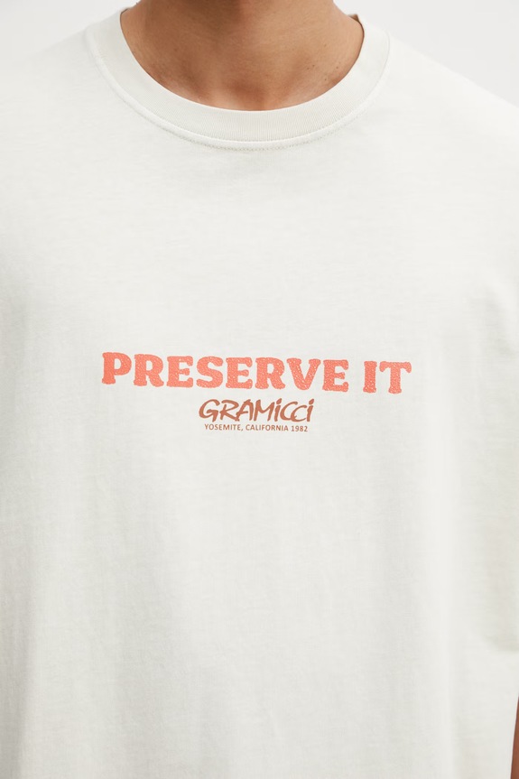 Gramicci FOOTPRINTS TEE PIGMENT DYED men's cotton basic t-shirt beige G6SU.T119.