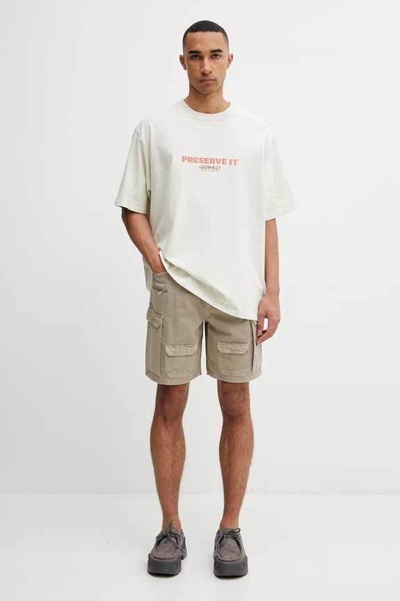 Gramicci FOOTPRINTS TEE PIGMENT DYED men's cotton basic t-shirt G6SU.T119. beige