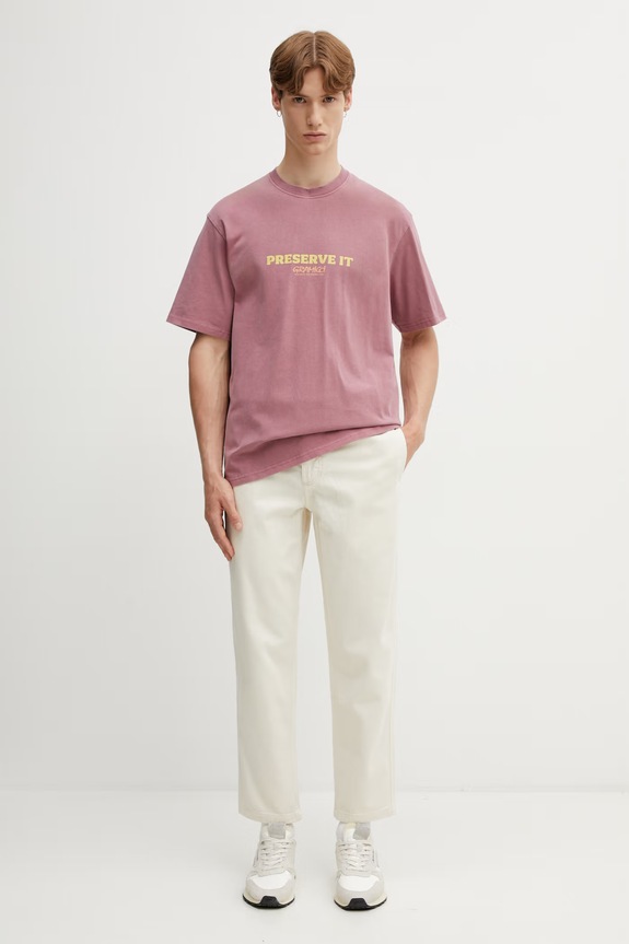 Gramicci FOOTPRINTS TEE PIGMENT DYED t-shirt basic bawełniany męski G6SU.T119. różowy