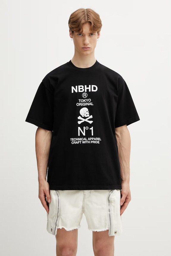Neighborhood T-shirt bawełniany męski czarny 261PCNH.ST08