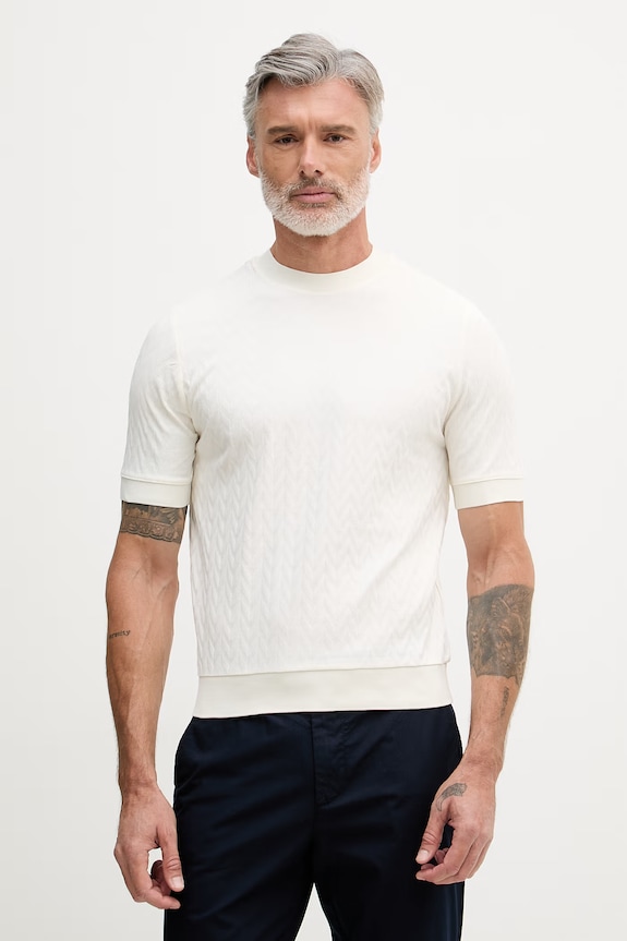 United Colors of Benetton tričko pánske bavlnené s elastanom béžová 33T4U10CD