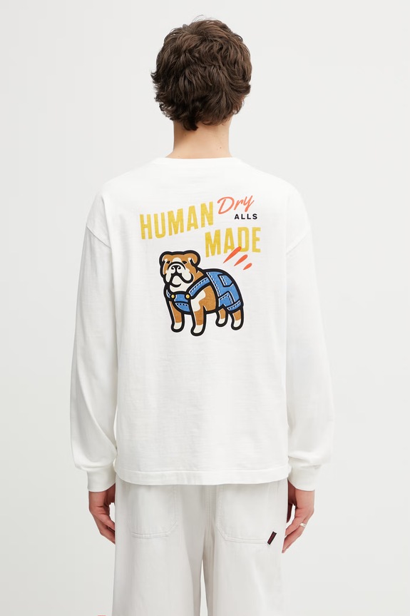 Human Made блуза с дълги ръкави от памук мъжка бял HM31CS037