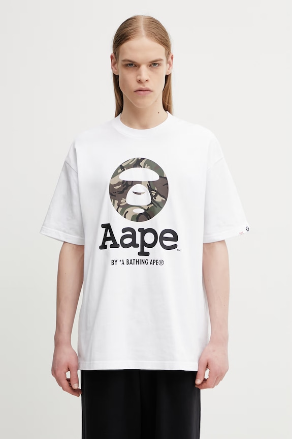 AAPE t-shirt cotton men's white AAPTEM1640XXQ