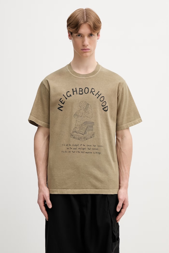 Neighborhood T-shirt bawełniany męski zielony 261PCNH.ST11