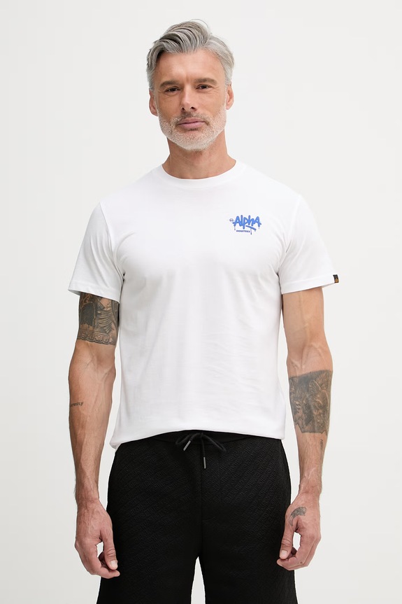 Oblečenie Alpha Industries tričko pánske bavlnené Signature 266554 biela