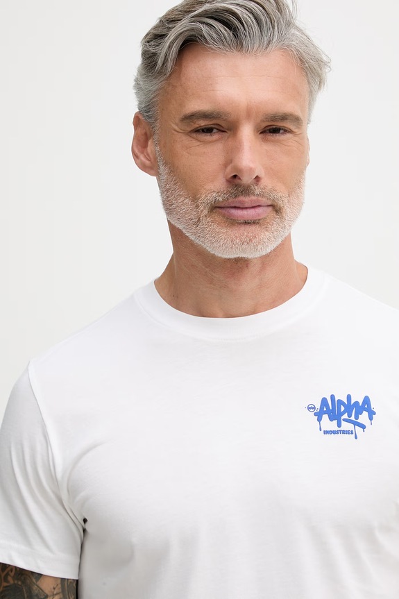 Alpha Industries tričko pánske bavlnené Signature biela 266554