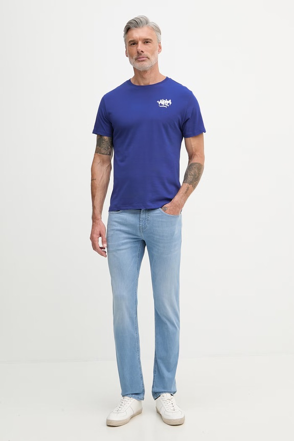 Alpha Industries tričko pánske bavlnené Signature 266554 modrá SS26