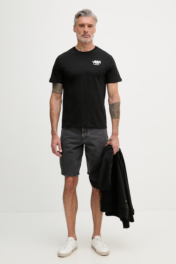 Alpha Industries tričko pánske bavlnené Signature 266554 čierna SS26