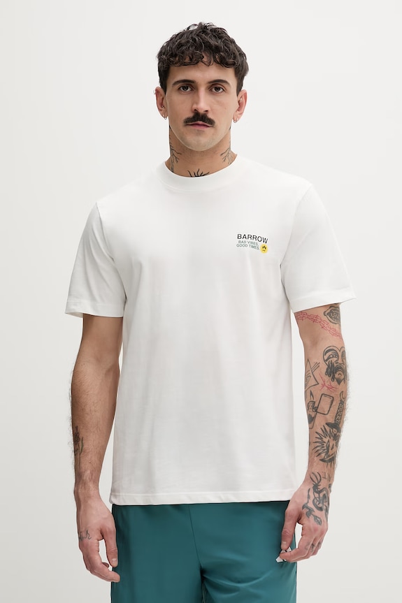 Barrow t-shirt męski bawełniany S6BWUATH086 biały SS26
