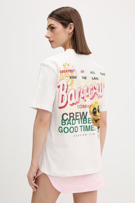 Odzież Barrow t-shirt męski bawełniany S6BWUATH086 biały